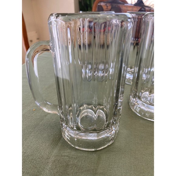 Set Of 4 Glass VINTAGE Paneled Beer Mugs Glasses Heavy Handles Libbey - Picture 2 of 4